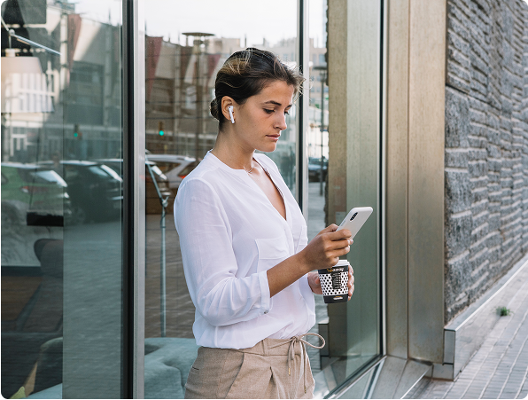 Woman using tablet remotely