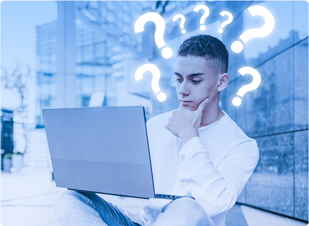 Confused person with laptop